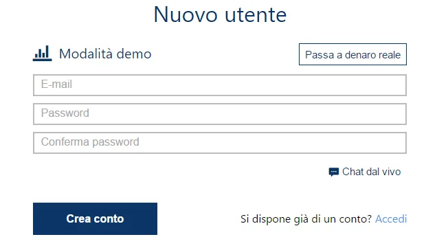 Accesso nuovo utente Plus500
