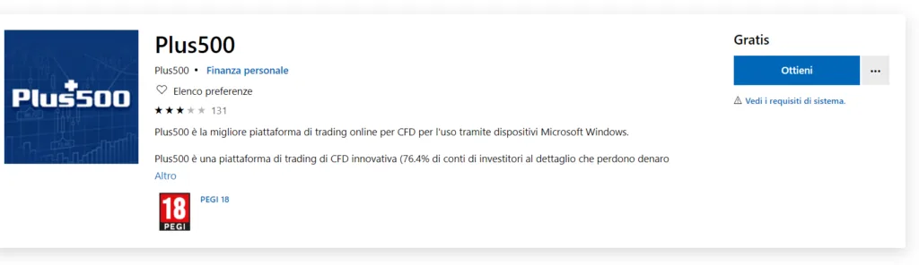 Il pulsante d'installazione del Windows Trader di Plus500