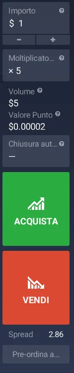 La voce importo tra i parametri dell'ordine sulla piattaforma IQ Option