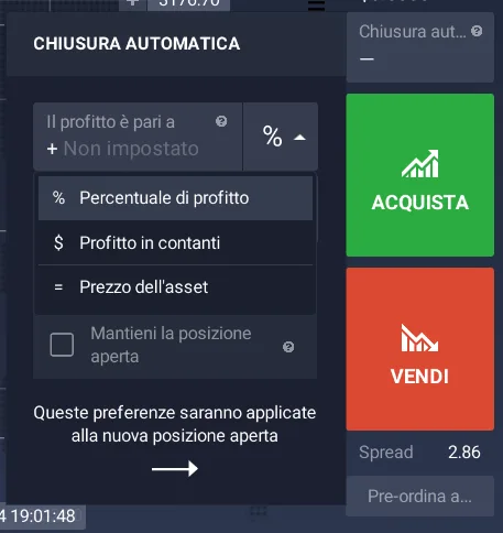 Le tre modalità di impostazione degli stop