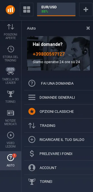 Servizi di supporto IQ Option
