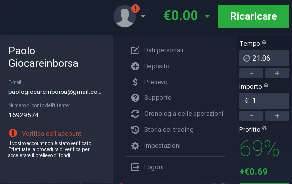 Verificare l'account su IQ Option