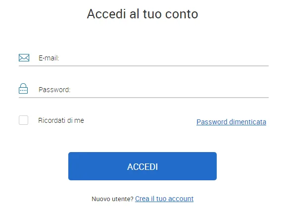Modulo di accesso al conto su Markets