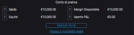 Situazione del conto demo sulla piattaforma Web Trader di Markets