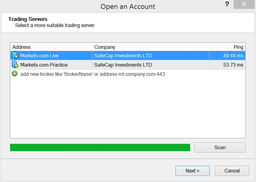 Decimo passo per attivare un conto demo MetaTrader 4 su Markets