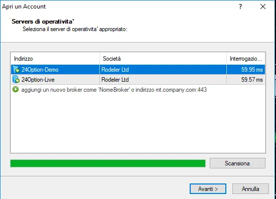 Scelta del conto demo di 24option