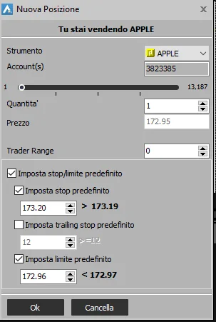 Finestra per i dettagli dell'ordine
