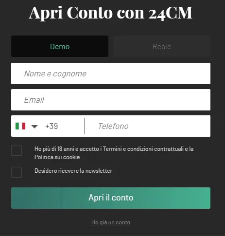 Modulo iscrizione a 24CM conto demo
