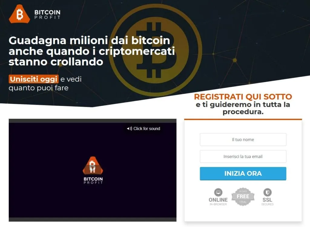 Come si presenta il sito di Bitcoin Profit