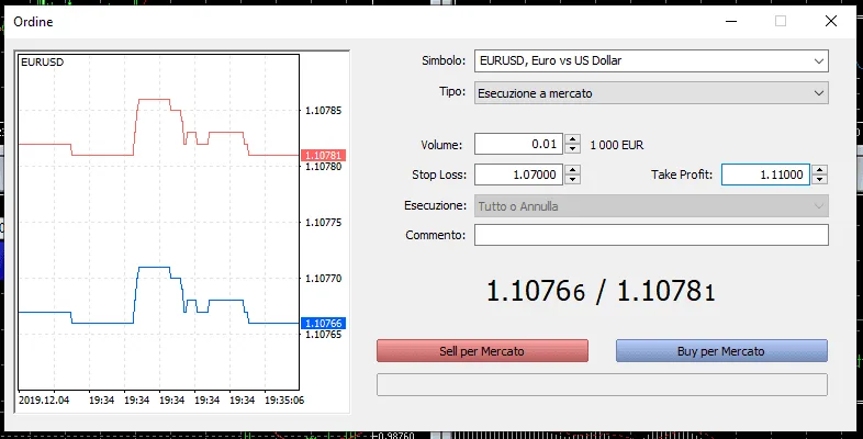 Come impostare l'ordine su FxPro MetaTrader 5