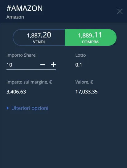 La finestra dell'ordine della piattaforma webtrader di AvaTrade