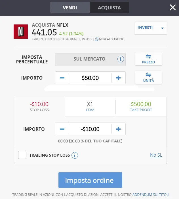 Come impostare un ordine di acquisto di azioni Netflix