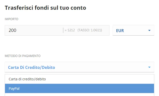 Come depositare con Paypal per comprare bitcoin su eToro