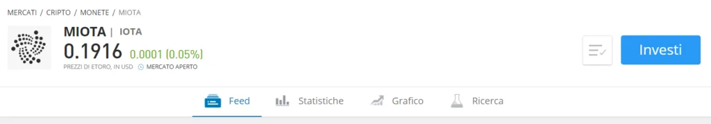 Dati e statistiche utili per comprare Iota nella piattaforma eToro