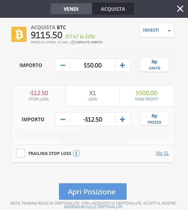 Finestra ordine acquisto bitcoin con paypal su eToro