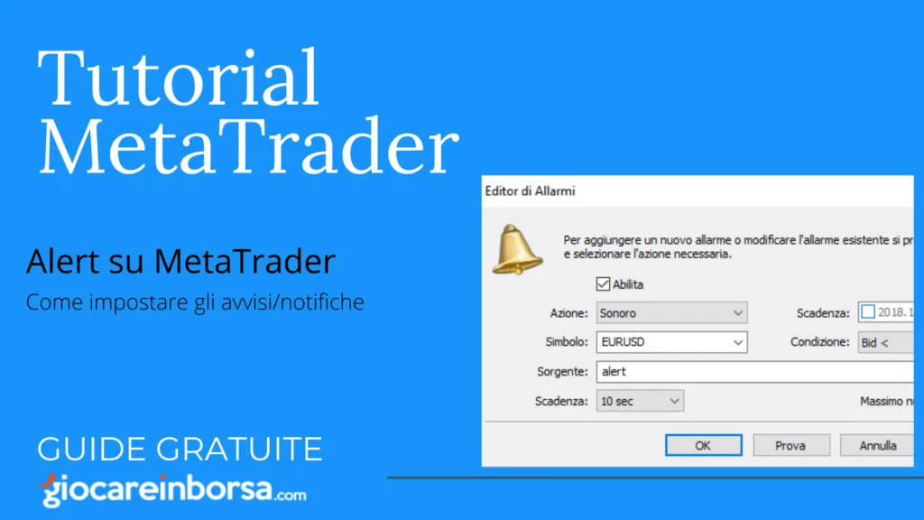 Alert allarmi su metatrader 4, come si impostano gli avvisi automatici