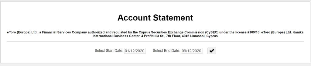 Intervallo di tempo dell'estratto conto eToro per la dichiarazione dei redditi