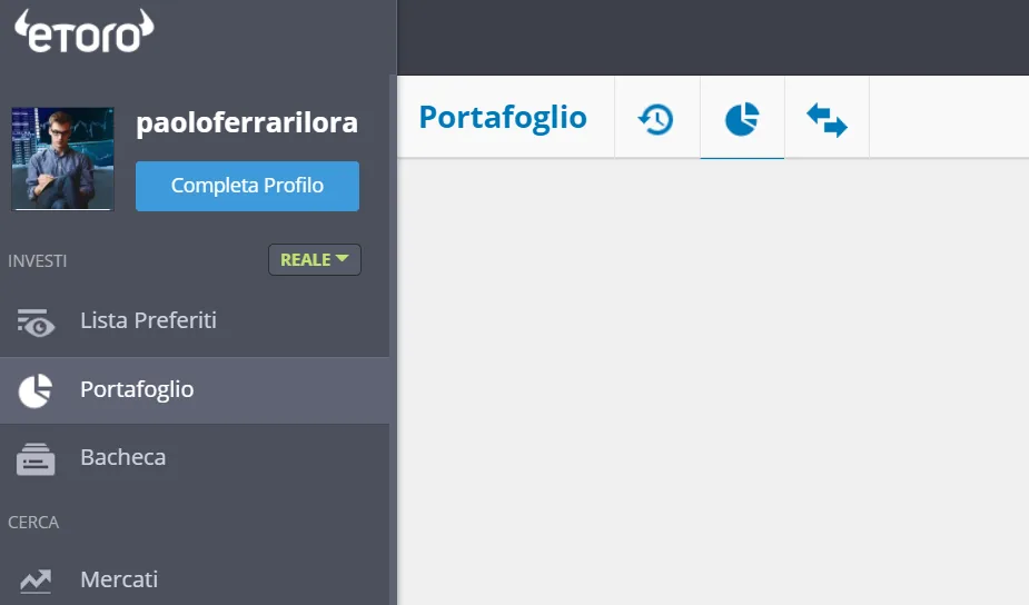 Come entrare nella sezione portafoglio sulla piattaforma eToro 