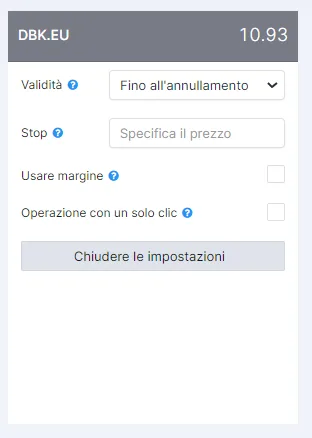 Impostazioni aggiuntive per l'ordine di trading su Freedom24