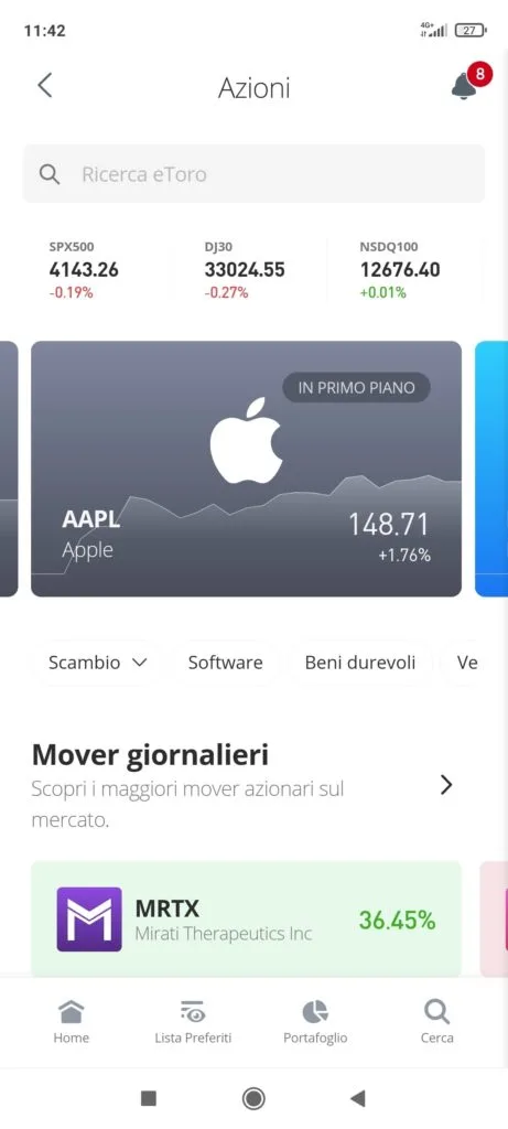 eToro su mobile