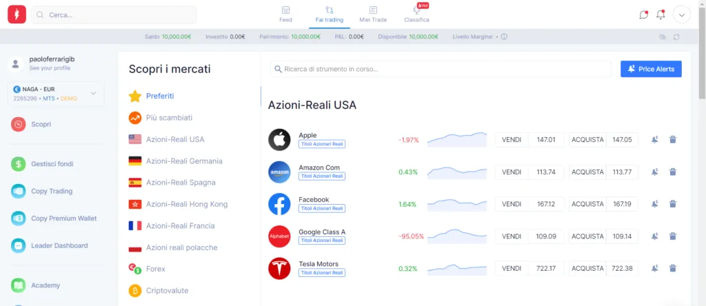 La piattaforma di trading Naga