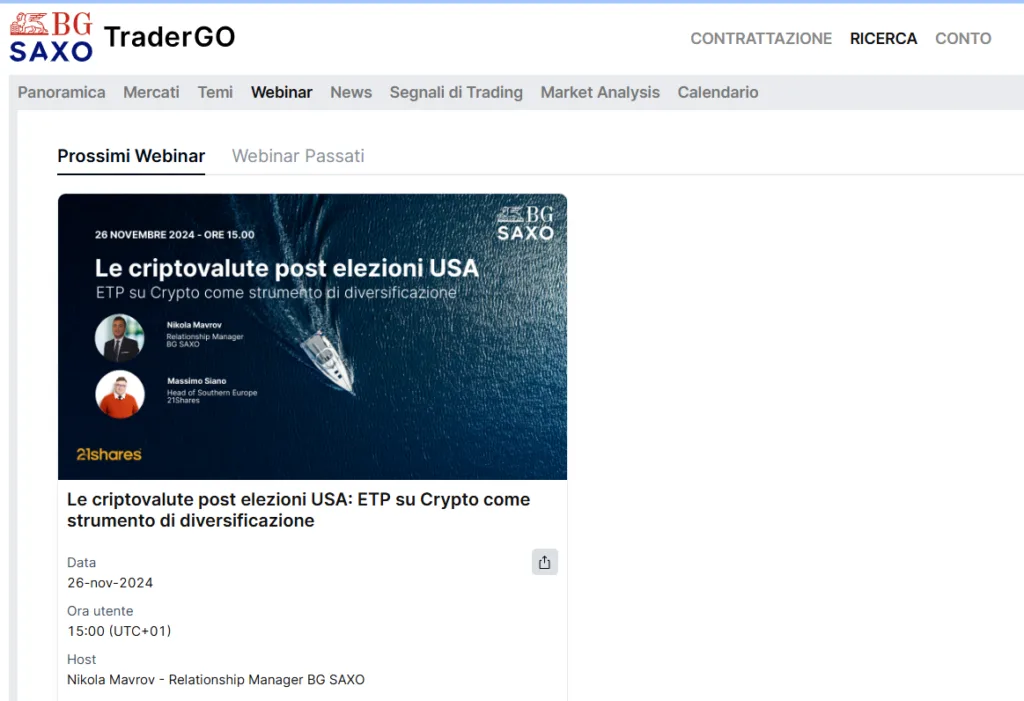 Webinar su BG SAXO TraderGO