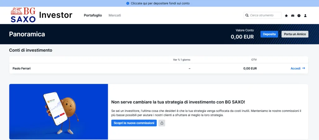 Login sulla piattaforma Investor di BG SAXO