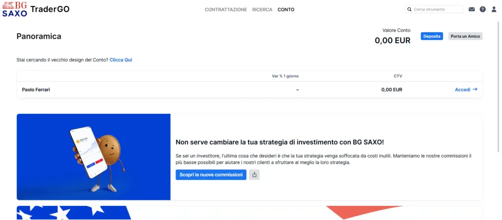 La piattaforma BG SAXO Trader GO al primo accesso
