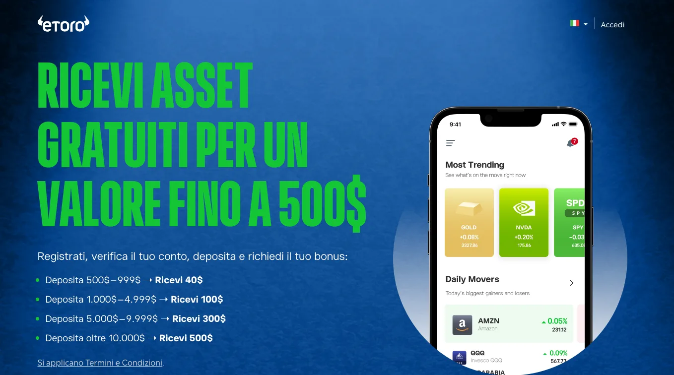 eToro Bonus: ottieni un asset gratuito con GiocareinBorsa.com