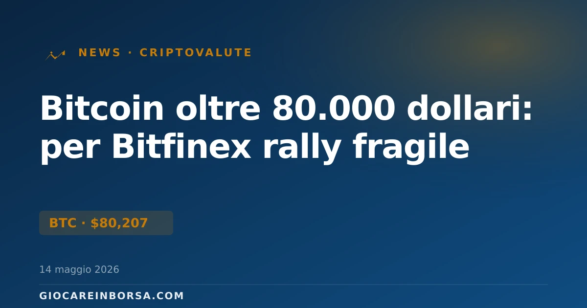 Bitcoin oltre 80.000 dollari: per Bitfinex rally fragile