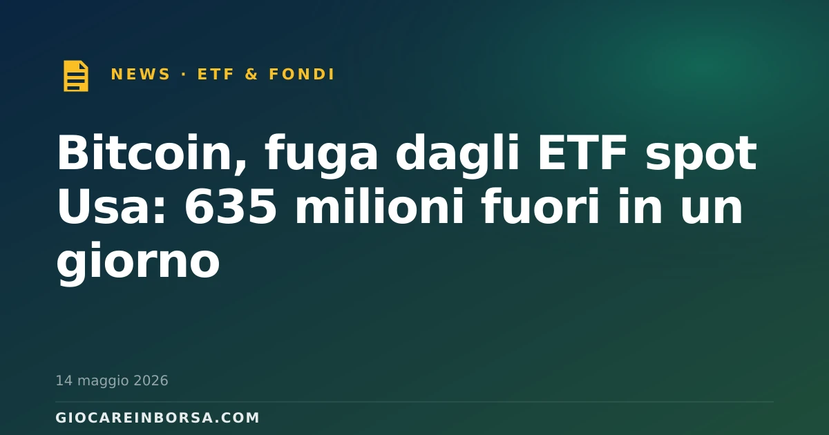 Bitcoin, fuga dagli ETF spot Usa: 635 milioni fuori in un giorno