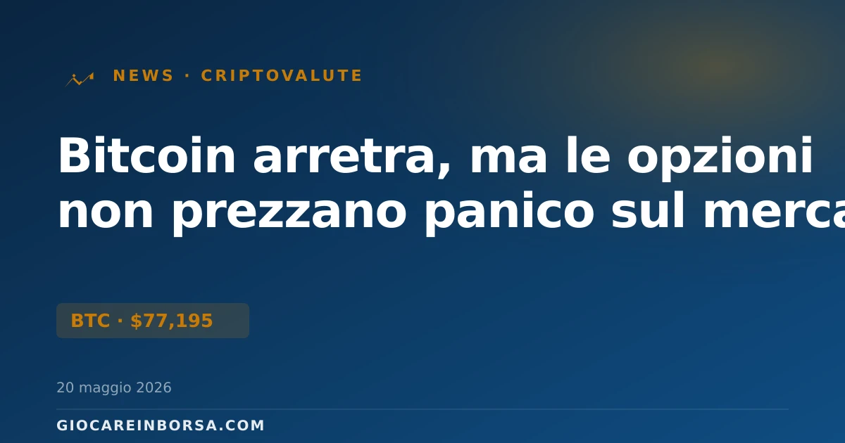 Bitcoin arretra, ma le opzioni non prezzano panico sul mercato
