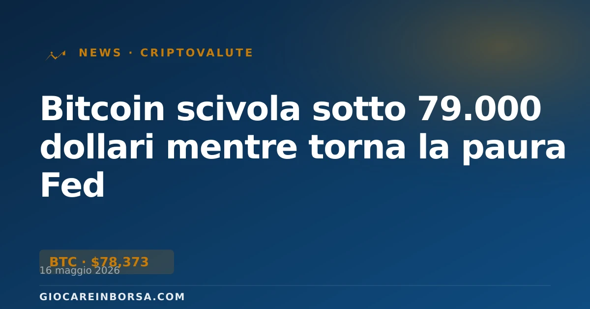 Bitcoin scivola sotto 79.000 dollari mentre torna la paura Fed