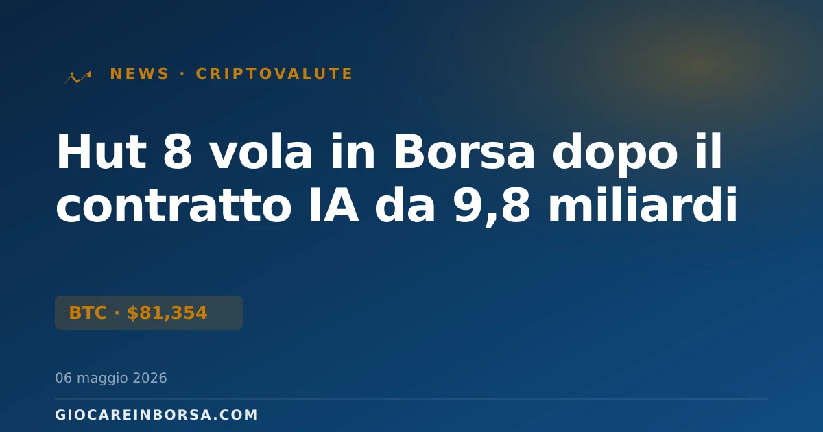 Hut 8 vola in Borsa dopo il contratto IA da 9,8 miliardi