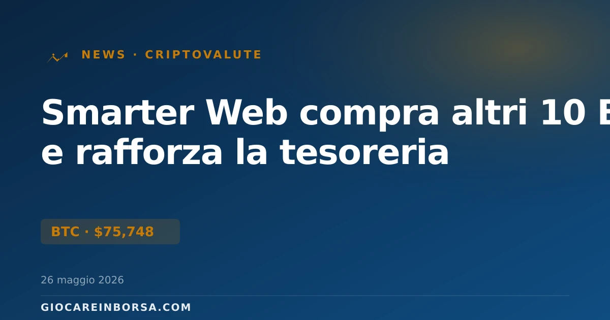 Smarter Web compra altri 10 BTC e rafforza la tesoreria
