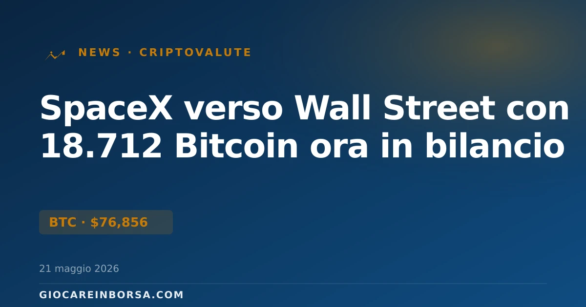 SpaceX verso Wall Street con 18.712 Bitcoin ora in bilancio