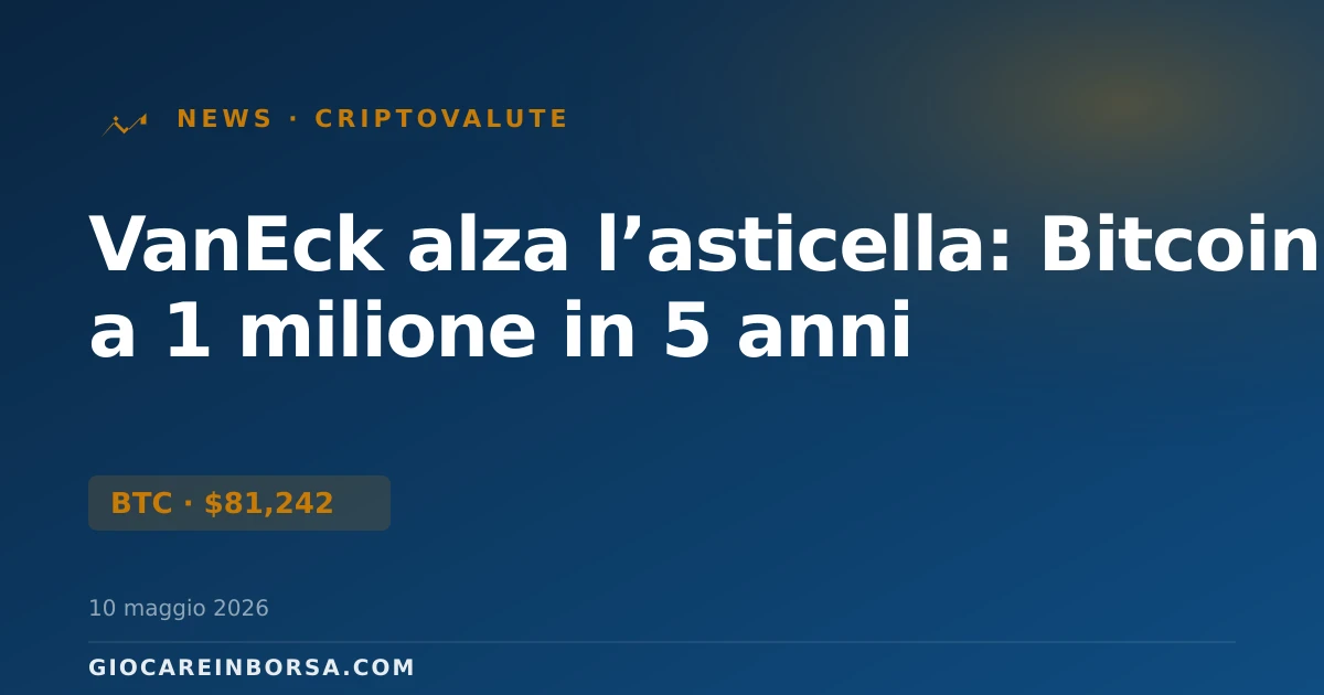VanEck alza l’asticella: Bitcoin a 1 milione in 5 anni