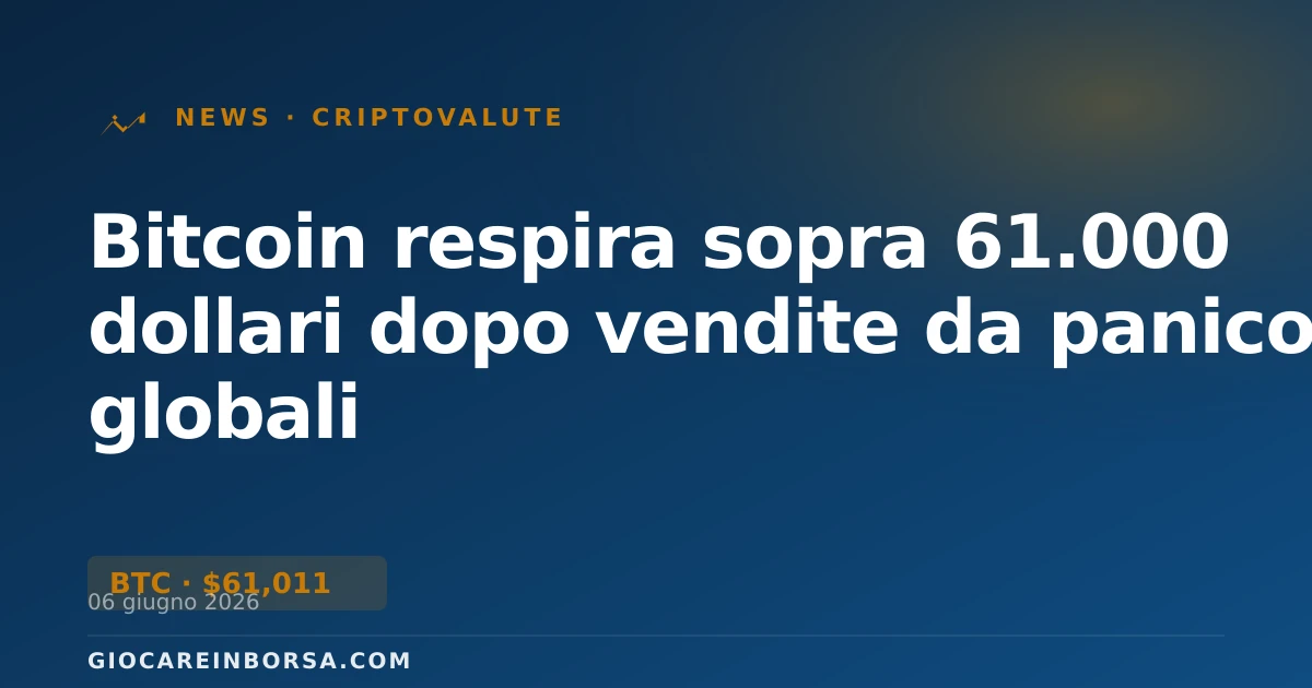Bitcoin respira sopra 61.000 dollari dopo vendite da panico globali