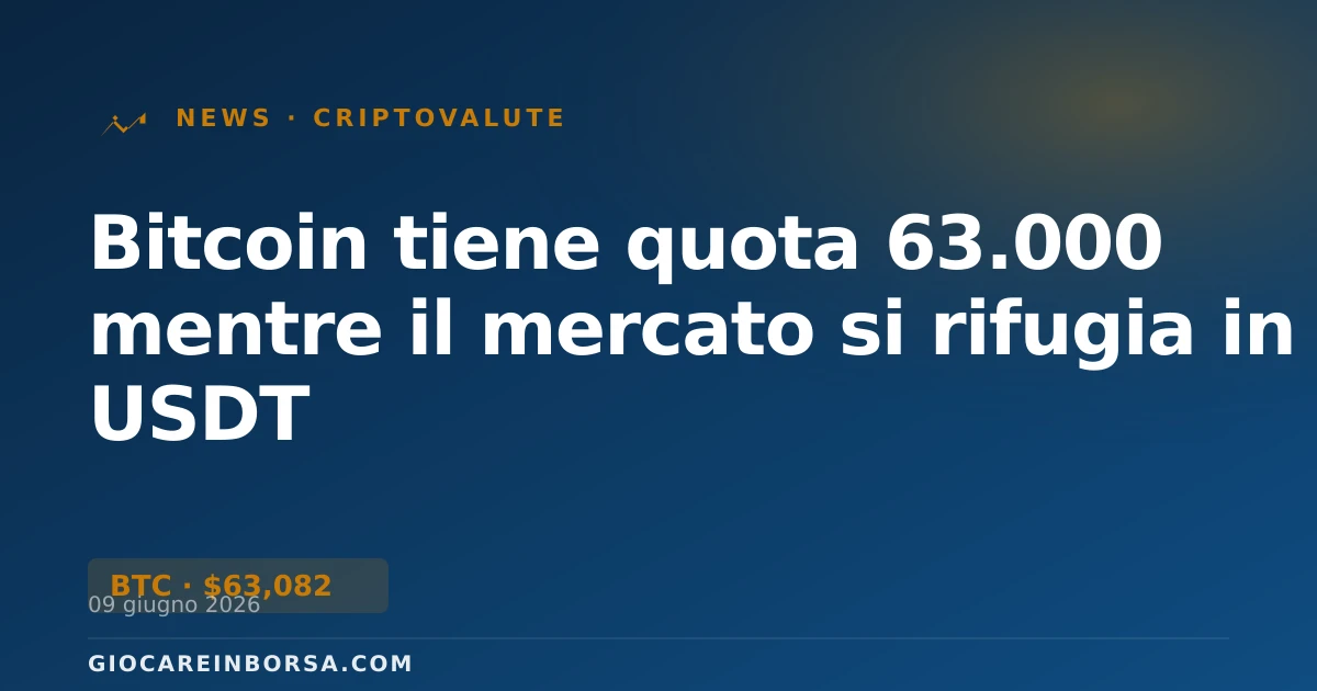 Bitcoin tiene quota 63.000 mentre il mercato si rifugia in USDT