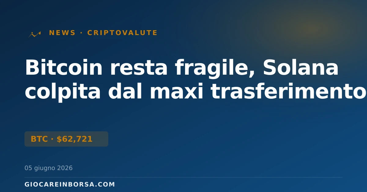 Bitcoin resta fragile, Solana colpita dal maxi trasferimento