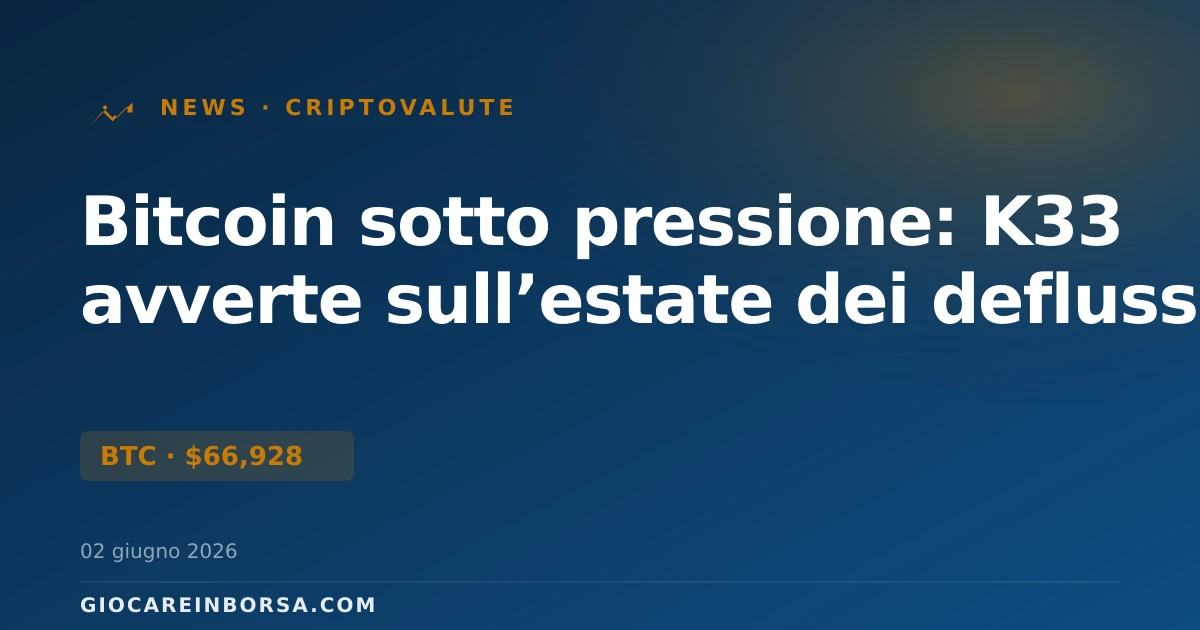 Bitcoin sotto pressione: K33 avverte sull’estate dei deflussi