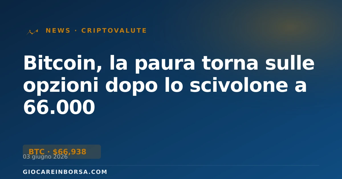 Bitcoin, la paura torna sulle opzioni dopo lo scivolone a 66.000