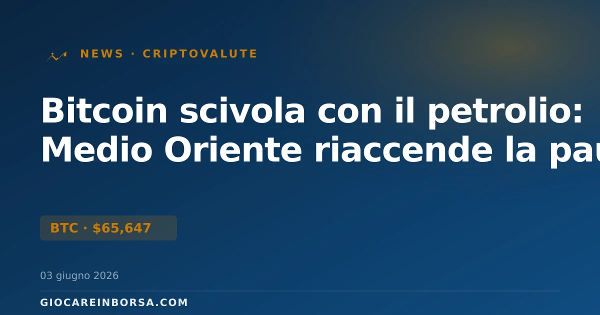 Bitcoin scivola con il petrolio: Medio Oriente riaccende la paura