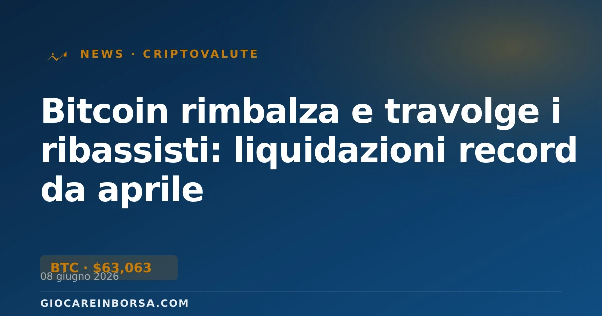 Bitcoin rimbalza e travolge i ribassisti: liquidazioni record da aprile