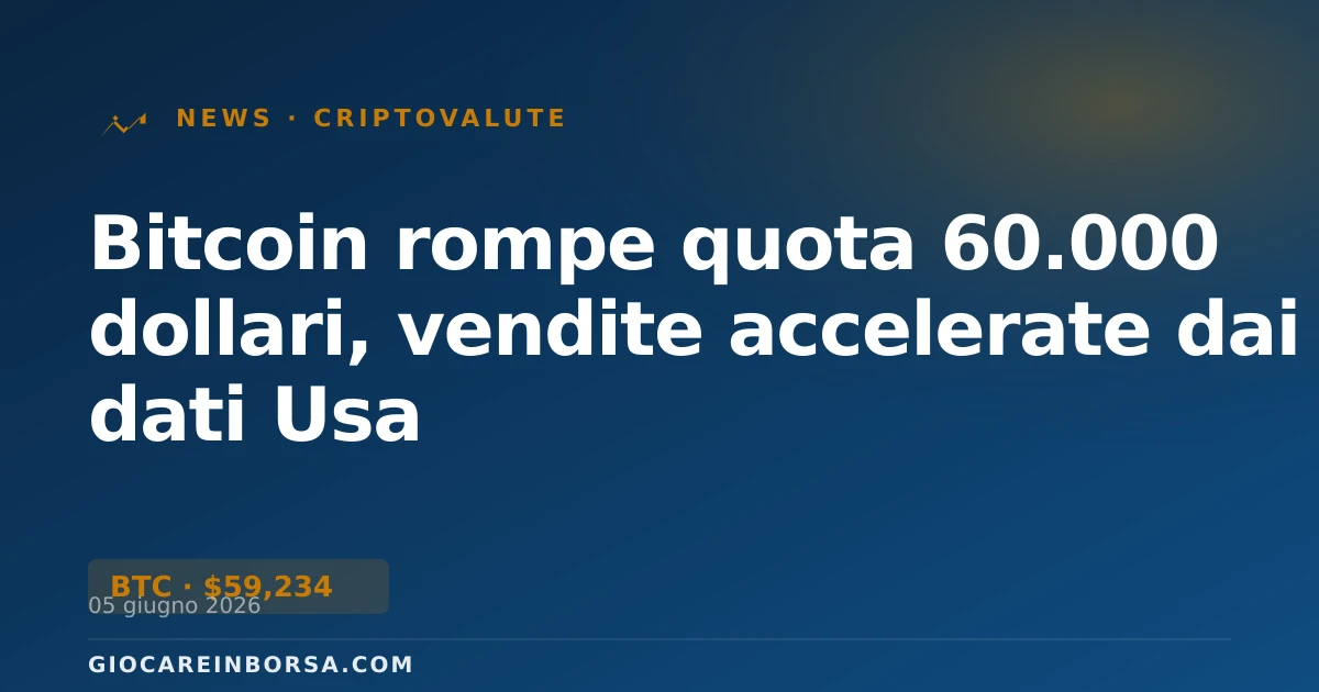 Bitcoin rompe quota 60.000 dollari, vendite accelerate dai dati Usa