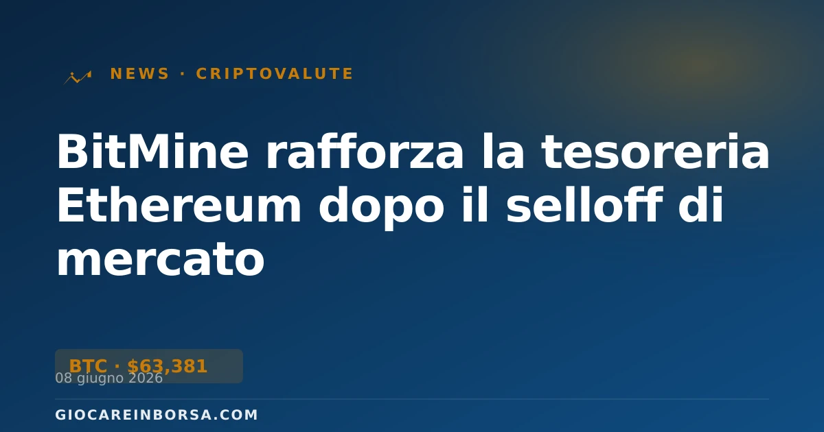 BitMine rafforza la tesoreria Ethereum dopo il selloff di mercato