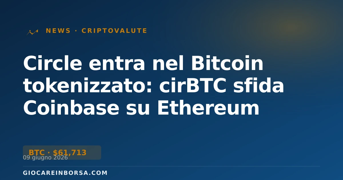 Circle entra nel Bitcoin tokenizzato: cirBTC sfida Coinbase su Ethereum