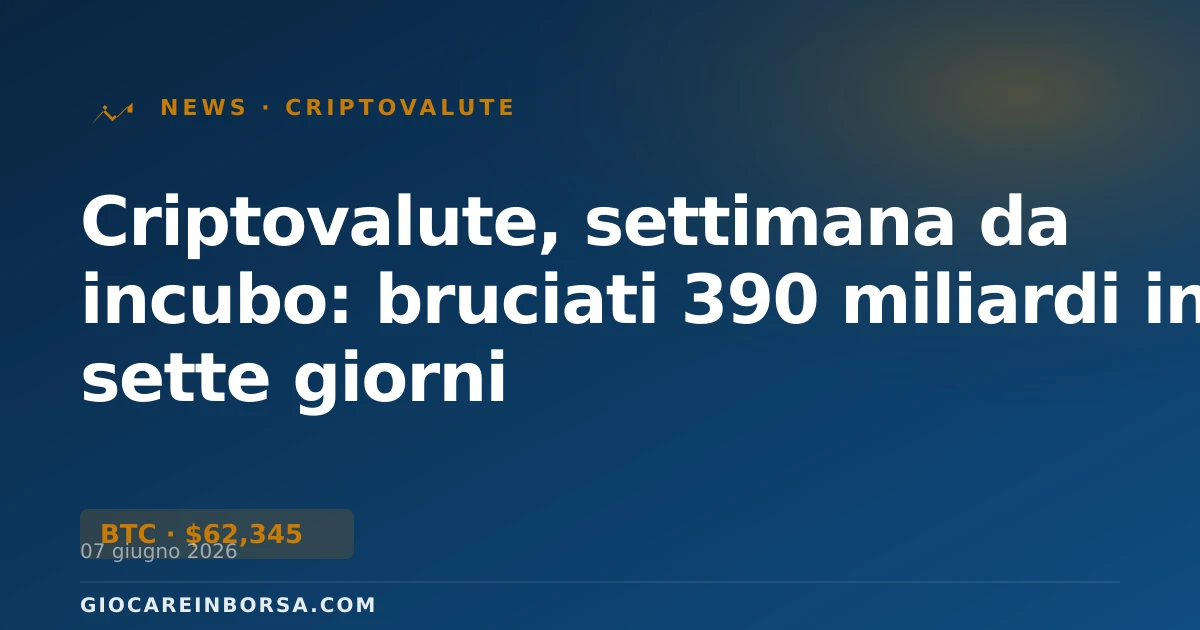 Criptovalute, settimana da incubo: bruciati 390 miliardi in sette giorni