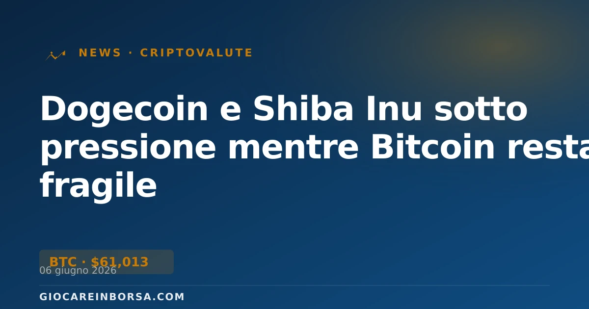 Dogecoin e Shiba Inu sotto pressione mentre Bitcoin resta fragile