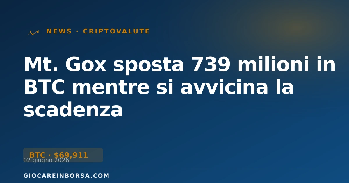 Mt. Gox sposta 739 milioni in BTC mentre si avvicina la scadenza